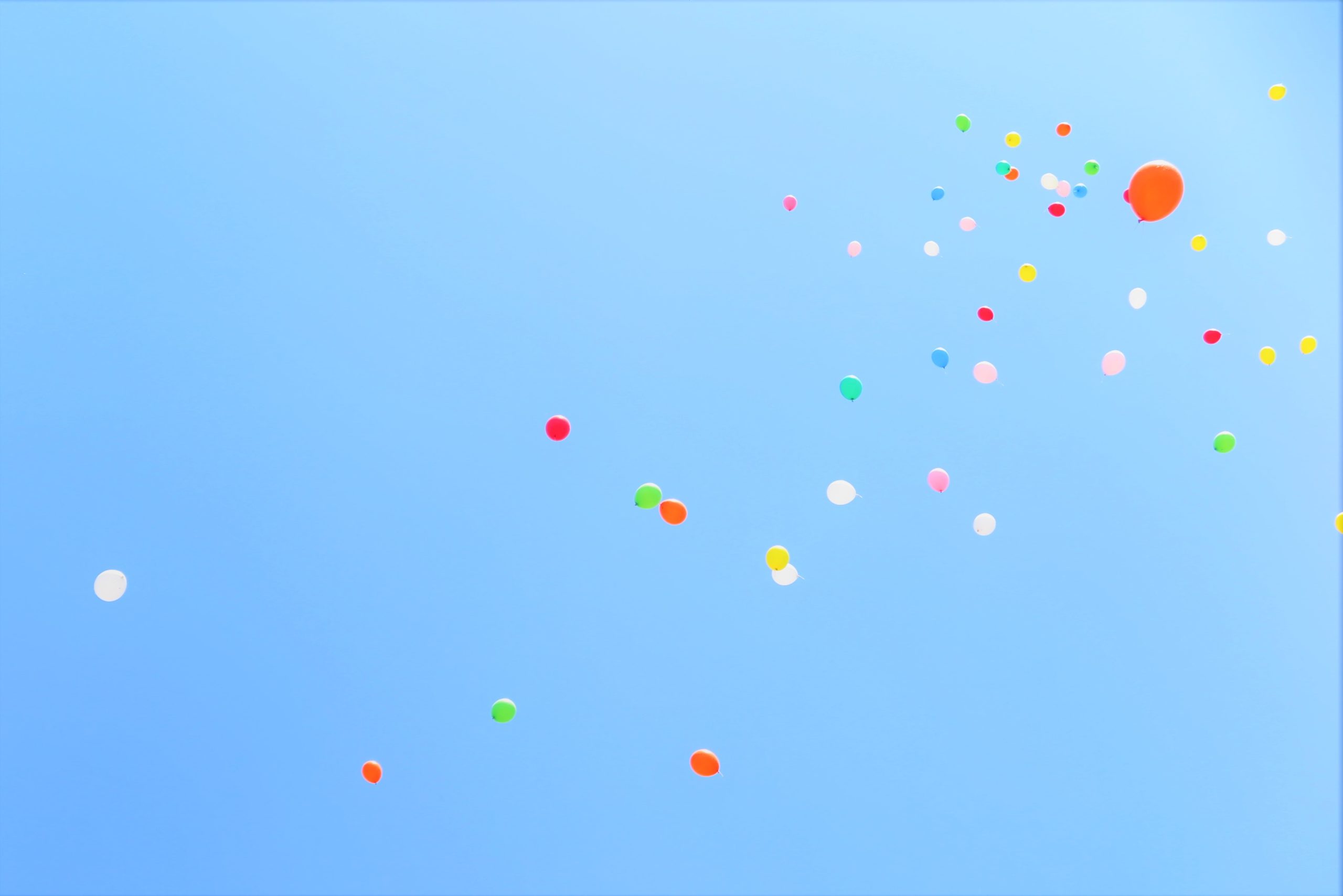 Wedding balloons flying in the sky