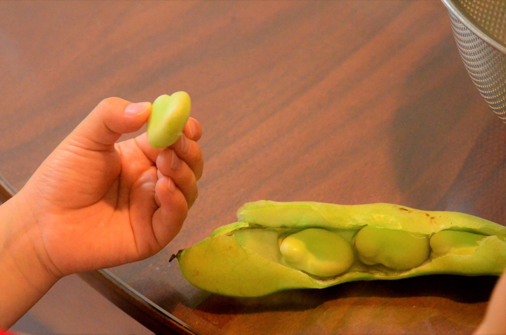 There were four broad beans in a bunch